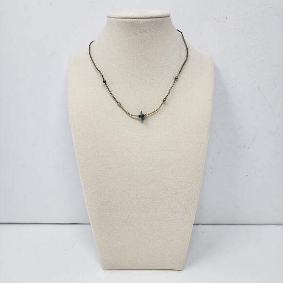 Sterling Silver Gold Two Tone Antique Vintage Genuine Raw Turquoise Necklace - Picture 2 of 7